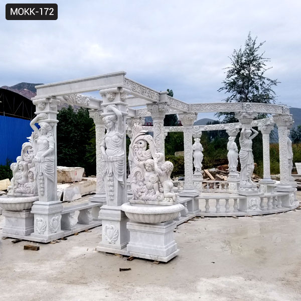 large stone gazebo with girl statue for wedding ceremony